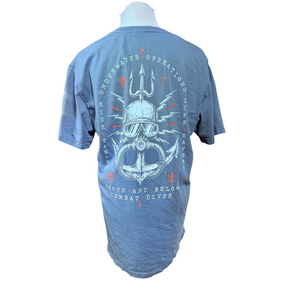 Howitzer T-Shirt Mens Large Combat Diver Graphic Blue Tactical Biker Tee
